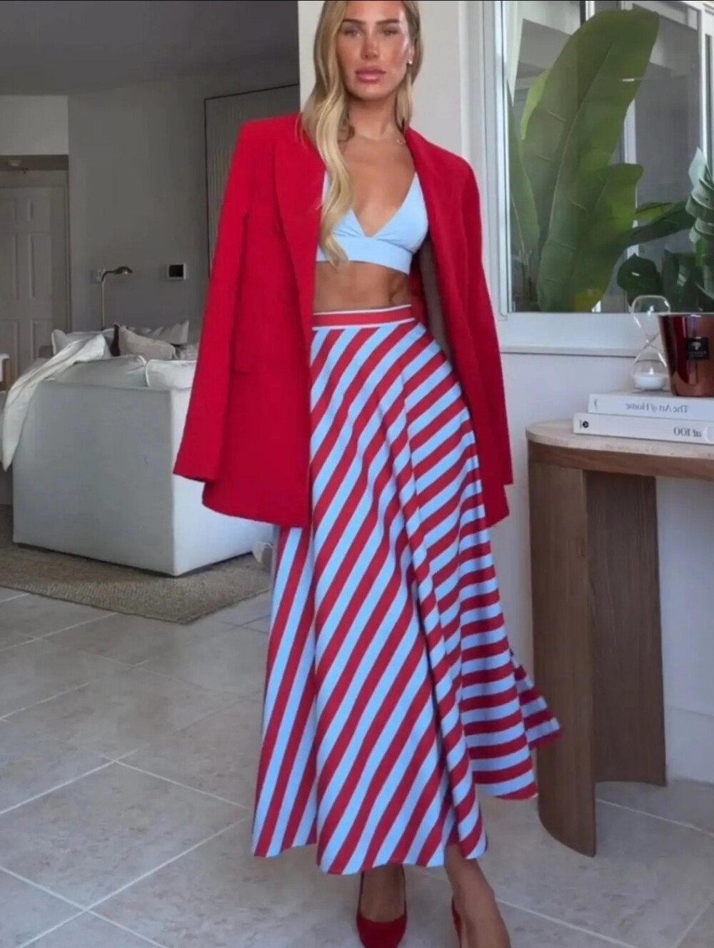 ZARA STRIPED CAPE MIDI SKIRT - Picture 6 of 6